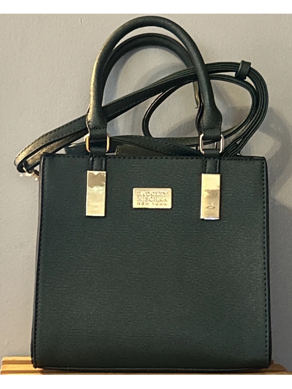 Badgley Mischka Green Structured Satchel with Gold Hardware - Picture 9 of 10